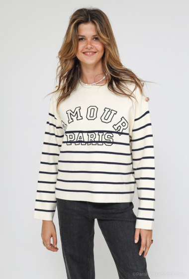 Wholesaler Cherry Paris - Striped round-neck sweater with embroidered inscriptions SOLWEIG
