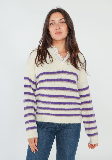 Wholesaler Cherry Paris - ESSIE V-neck striped lace sweater