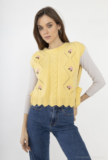 Wholesaler Cherry Paris - Sleeveless openwork sweater with flower embroidery ONDINE