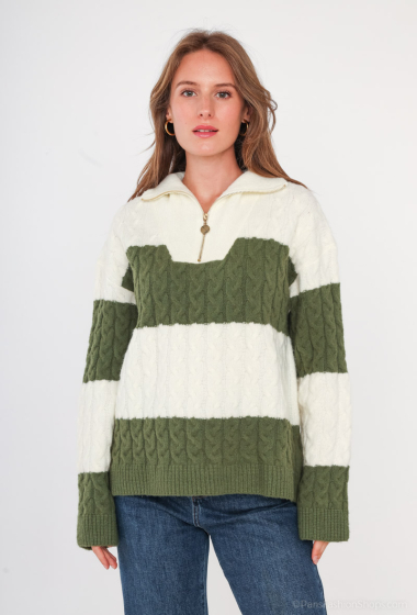 Wholesaler Cherry Paris - GERALDINE cable-knit striped sweater with trucker collar