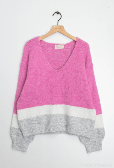 Wholesaler Cherry Paris - Tricolor sweater with V-neck SHAWNA