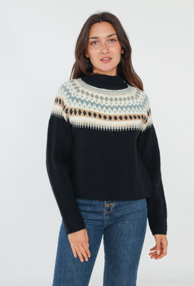 Wholesaler Cherry Paris - High neck plain sweater with IVORY patterns