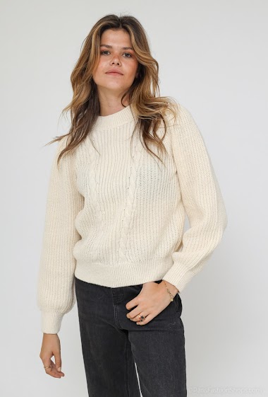 Wholesaler Cherry Paris - Plain round neck sweater with sequined sleeves ALEYNA