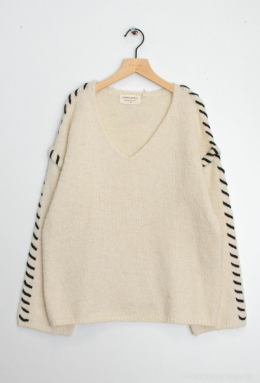 Wholesaler Cherry Paris - Plain crocheted V-neck sweater JAEL