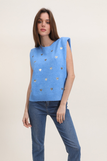 Wholesaler Cherry Paris - Plain sleeveless sweater with sequin hearts LALA