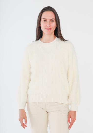 Wholesaler Cherry Paris - Plain twisted knit sweater with long hair GALATEE