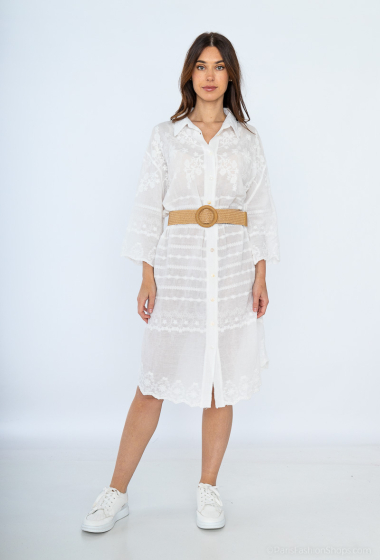 Wholesaler Cherry Paris - ROSILDA embroidered cotton long shirt dress