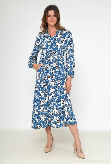 Großhändler Cherry Paris - Langes Hemdblusenkleid aus bedruckter Viskose ABIGELLE