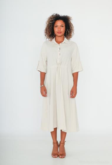 Wholesaler Cherry Paris - Long half-sleeved plain linen shirt dress GENNY