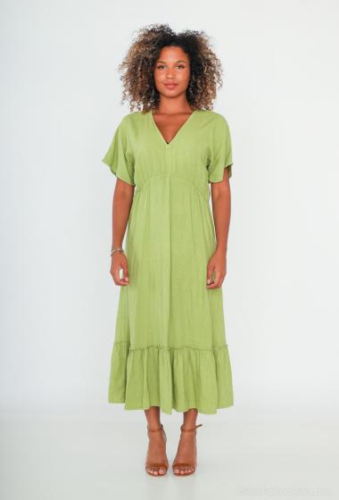 Wholesaler Cherry Paris - Long plain linen V-neck short-sleeved dress GENEVRIERE