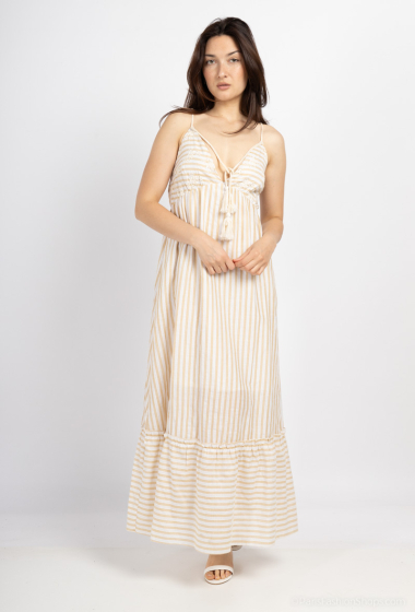 Wholesaler Cherry Paris - Long embroidered striped print dress with thin straps YASSMINE