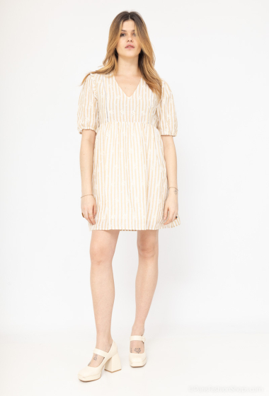 Wholesaler Cherry Paris - ARLETTY short-sleeved embroidered cotton striped dress