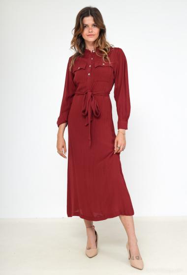 Großhändler Cherry Paris - Unifarbenes Kleid mit Taschen aus einfarbiger Viskose ODYSSEE