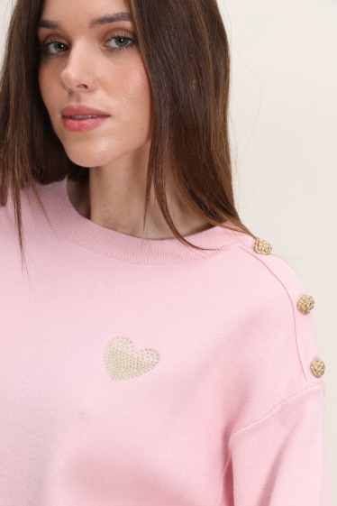 Wholesaler Cherry Paris - Plain knit sweatshirt with embroidered heart