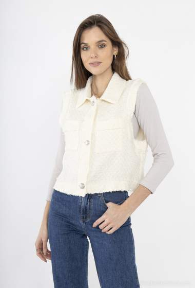 Wholesaler Cherry Paris - Short sleeveless jacket in shiny tweed DIVINE
