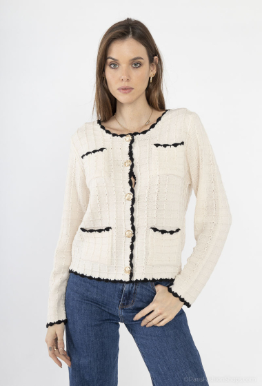 Wholesaler Cherry Paris - Knitted jacket with borders and buttons HONORINE