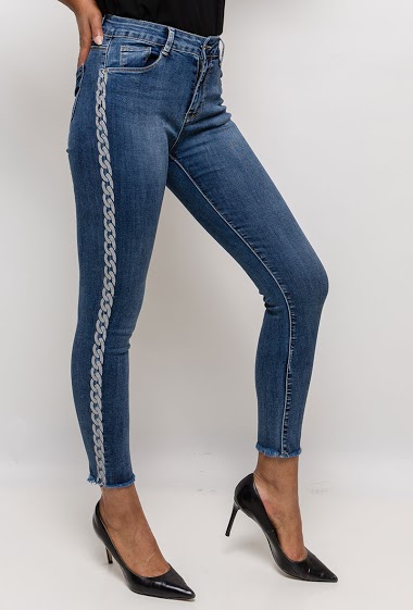 Grossiste Chic Shop - Jean skinny avec bandes latéraes