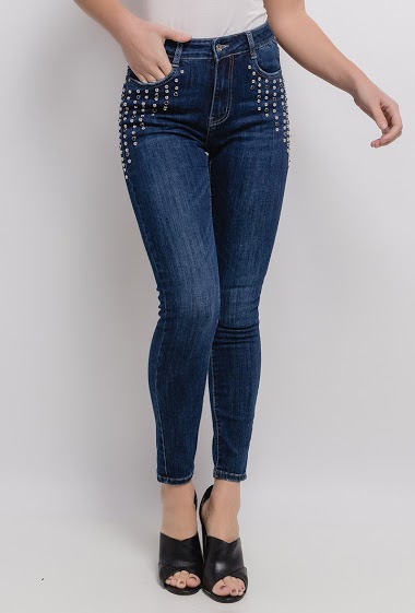 Wholesaler Chic Shop - Skinny jeans with pearls and studs