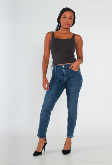 Großhändler Chic Shop - Mom-Jeans mit Strasssteinen