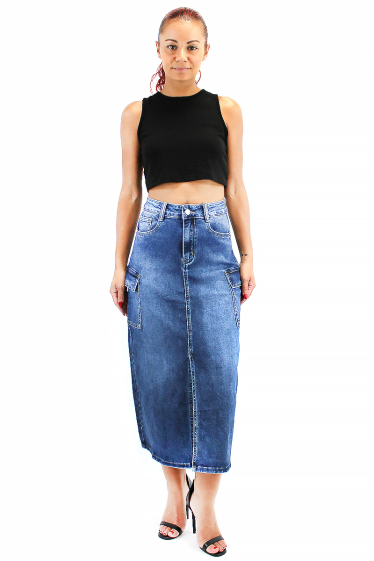 Wholesaler Chic Shop - Jeans skirt with cargo