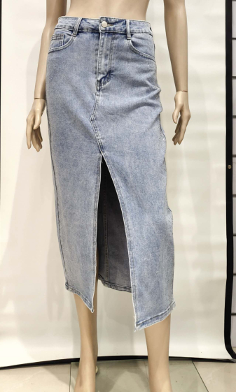 Grossiste Chic Shop - Jupe en jeans LONGUE STRASS