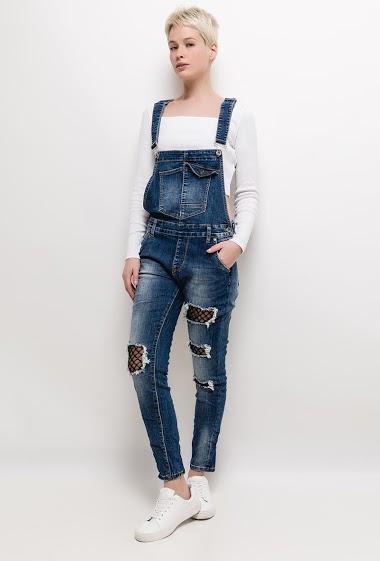 Großhändler Chic Shop - Denim dungaree with rips and fishnet
