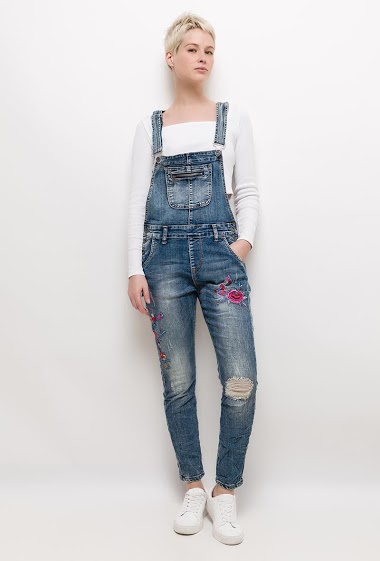 Wholesaler Chic Shop - Denim dungaree with embroidered flowers