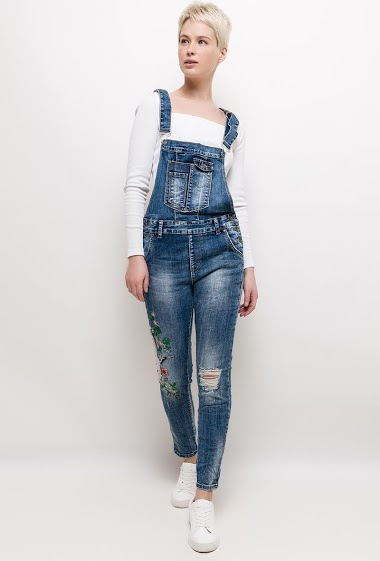 Wholesaler Chic Shop - Denim dungaree with embroidered flowers