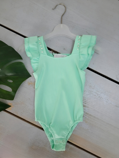 Wholesaler Chicaprie - Girls' Plain Bodysuit With Ruffles And Rhinestones On The Shoulders