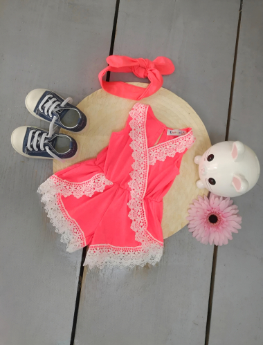 Großhändler Chicaprie - Playsuit für Babymädchen mit gemusterten Bändern und Stirnband