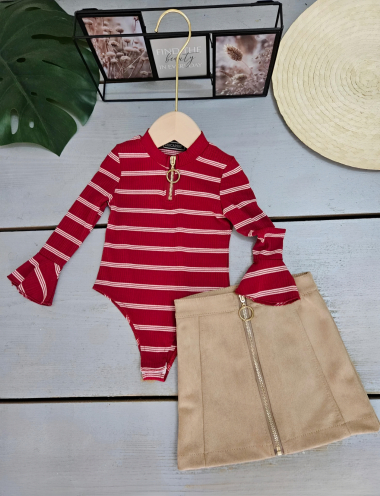 Wholesaler Chicaprie - Girls' Striped Bodysuit With Skirt Set