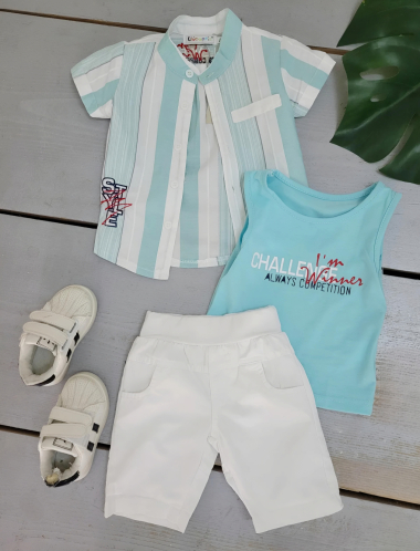 Wholesaler Chicaprie - Baby Boy's Shirt And Cropped Trousers With Tank Top Set
