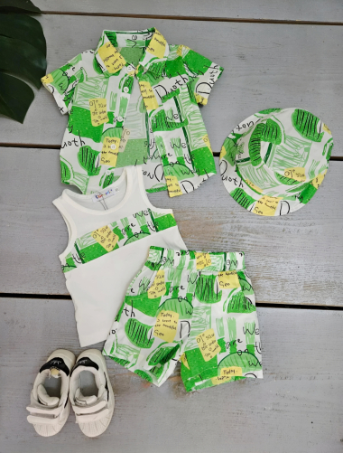 Wholesaler Chicaprie - Baby Boy Colorful Shirt And Shorts Set With Bucket Hat