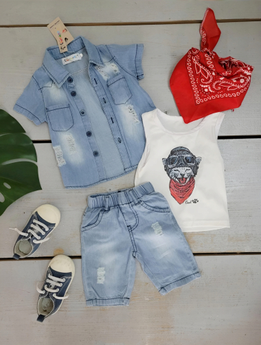 Wholesaler Chicaprie - Baby Boy's Denim Shirt and Shorts Set