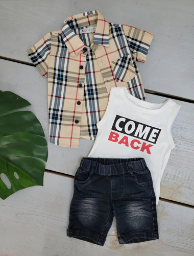 Wholesaler Chicaprie - Baby Boy's Checked Shirt And Jean Shorts Set