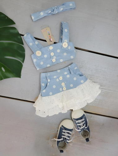 Wholesaler Chicaprie - Baby Girl Polka Dot Crop Top and Skirt Set