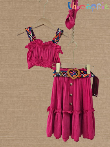 Mayorista Chicaprie - Conjunto de falda superior de moda para niña con diadema