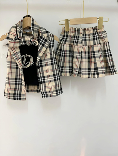 Wholesaler Chicaprie - Girls' Checked Vest and Shorts Set