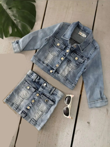 Wholesaler Chicaprie - Girl's Jeans Jacket and Skirt Set