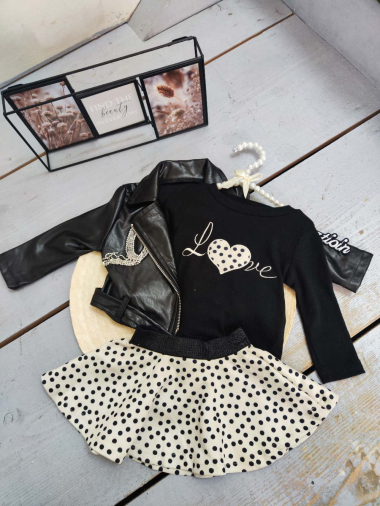Wholesaler Chicaprie - Baby skirt set with faux leather jacket