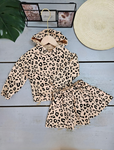 Wholesaler Chicaprie - Baby Girl's Leopard Sweatshirt and Skirt Set