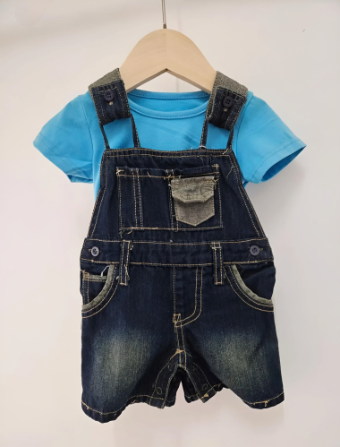 Wholesaler Chicaprie - Baby Boy's Jeans Overalls and T-Shirt Set