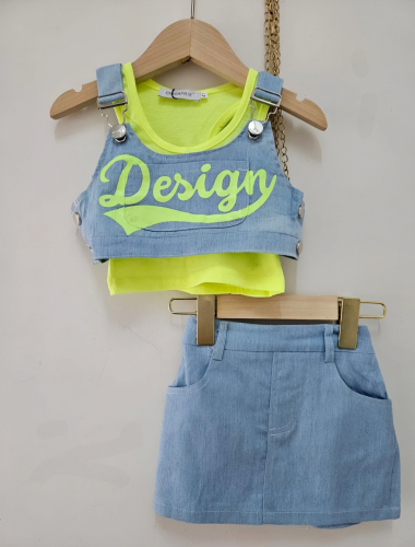 Wholesaler Chicaprie - Girl's Jeans Overalls Style Set