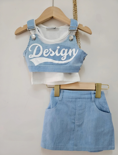 Wholesaler Chicaprie - Girl's Jeans Overalls Style Set