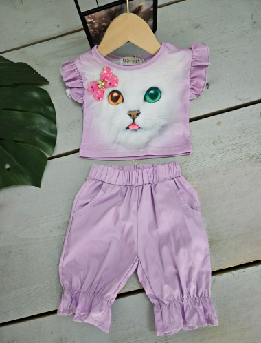 Wholesaler Chicaprie - Baby Girl Kitten T-Shirt and Trousers Set