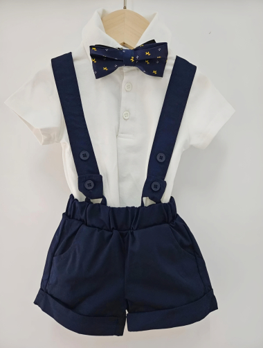 Wholesaler Chicaprie - Baby Boy's T-Shirt And Overalls Set With Bow