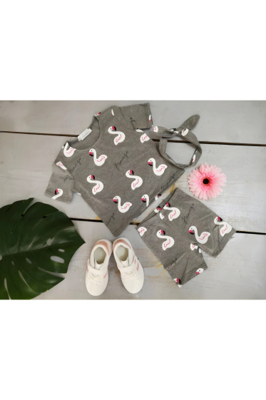 Großhändler Chicaprie - Flamingo-T-Shirt und Shorts-Set für Mädchen mit Stirnband