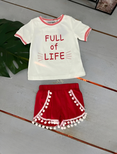 Wholesaler Chicaprie - Girls' "FULL of LIFE" T-Shirt And Pompom Shorts Set