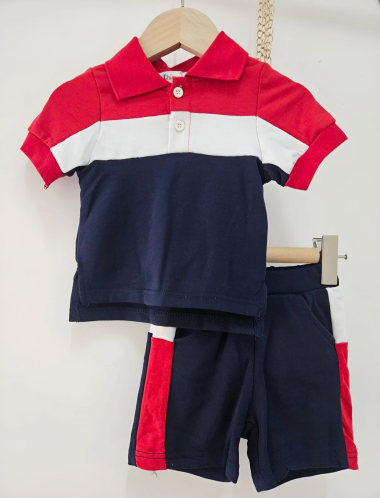 Großhändler Chicaprie - Dreifarbiges T-Shirt und Jogging-Set für Baby-Jungen