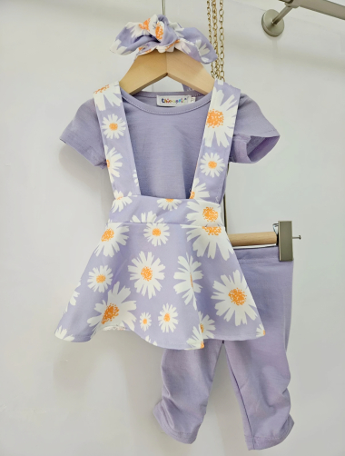 Wholesaler Chicaprie - Baby Girl's Plain T-Shirt and Floral Overalls with Leggings Set